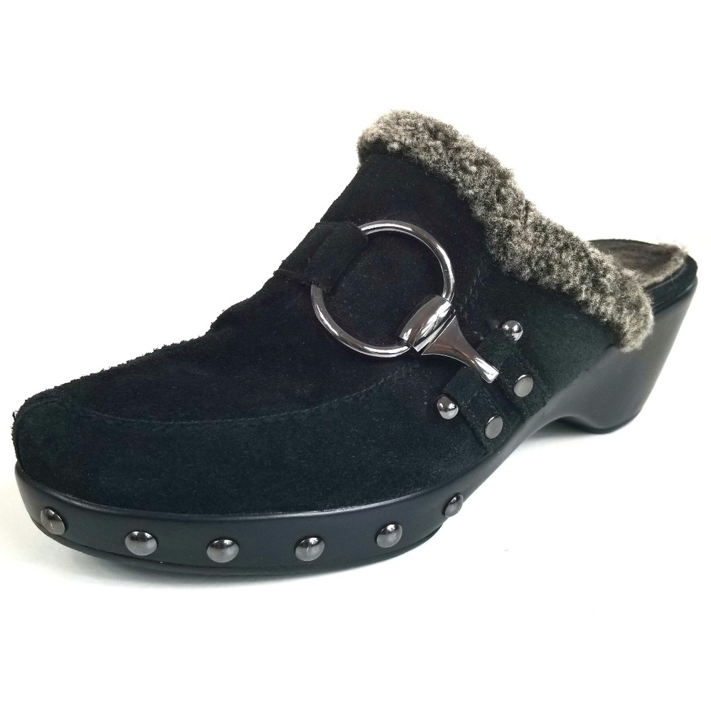 Stuart Weitzman Fleece Lined Mules Clogs Black 7